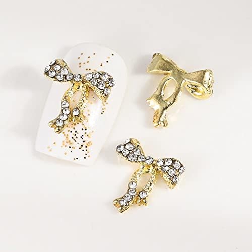 10 парчиња легура лак пеперутка за нокти, златни сребрени метални куглани нокти Декорација 3D Rhinestones Маникир додатоци -