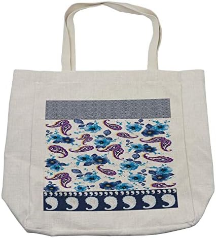 Торба за купување кесичка Амбесон Пајсли, пролетни ливчиња со акварел и образец на ориентални мотиви, еколошка торба за еднократно за намирници