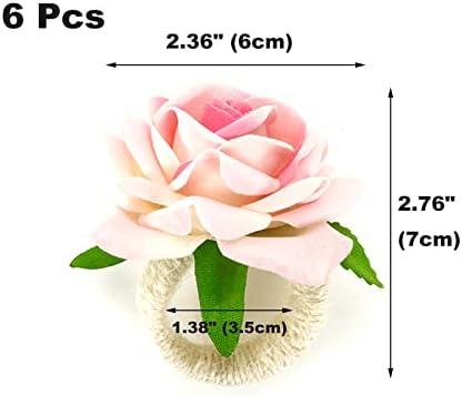 Fastlla 6pcs роза цвет прстени од салфетка, држач за салфетка, вештачки цветни салфетки, прстени за украси за занаетчиски занаети за