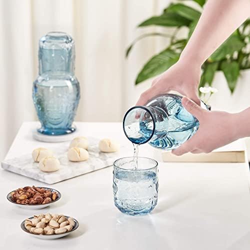 Блог -блог стаклена креветче ноќна вода карафе со тамблер, стомна и чаша ноќ за ноќно декор за ноќно
