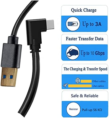 Окулус потрага VR кабел за врска USB 3.2 Gen1 Type C кабел без засилувач ， Пренесување на податоци со голема брзина и брзо полнење компатибилен