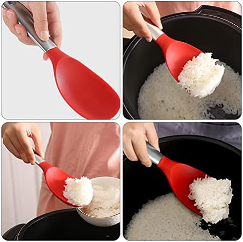 Пластични прибор за хемотон Корејски лажица силиконски ориз лажица не'рѓосувачки челик ориз лажичка ориз од ориз со метална рачка прибор за