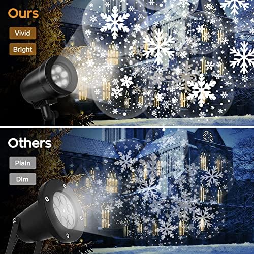 Божиќни проектори светла на отворено, Божиќни украси на отворено, светла за проектор за снег, водоотпорни LED снегулки светла, Божиќна декорација