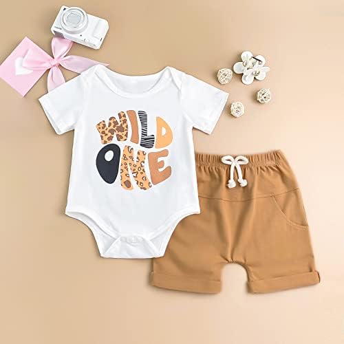 Cevoerf дете бебе момче роденденска облека дива една/две кратки ракави писмо печати ромпер кошула врвот кафеава долга сет