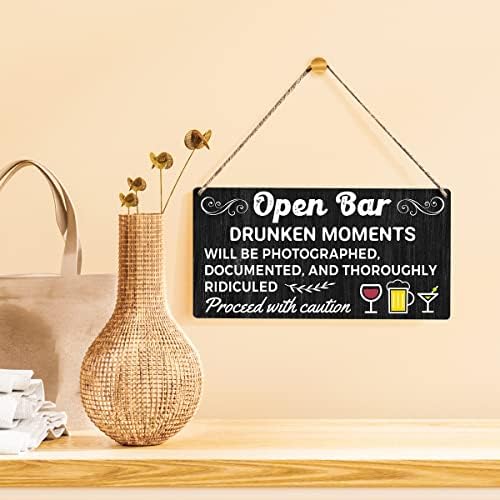Отворен бар знак подарок фарма куќа пијани моменти ќе бидат фотографирани документирани дрвени висечки знаци плакета рустикална wallидна