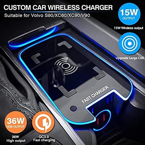 Безжичен полнач за автомобили, 15W брза подлога за полнење на мобилни телефони со двојно USB QC3.0 порти за Volvo XC90 2015-2020/XC60