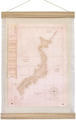 Јапонска мапа на платно со железнички закачалка 60x42 см. Дрво притискање игла за хартија за хартија вклучена за wallидна уметност