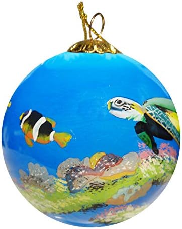 Рачно насликано стакло Божиќен украс - Остров морски желка ekекил