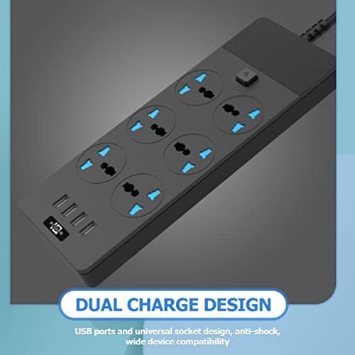 Doitool Surge Protector Power Strip USB Socket Power Strip 6 излез со USB порта за полнење црна домашна канцеларија приклучок за приклучок за приклучок за приклучок за приклучок со рамен излез