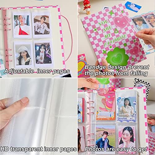 SZHTSWU A5 BINDER KPOP Photocard албум со 20 парчиња внатрешни 3 инчи фото албум ракави во лабава лисја за полнење 6 прстени за врзивно средство