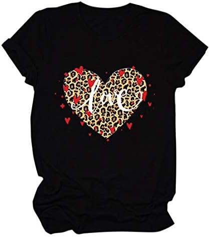 Денот на в Valentубените кошула за жени Loveубовта срце со кратки ракави за кратки ракави, лабава екипаж, подарок за Денот на
