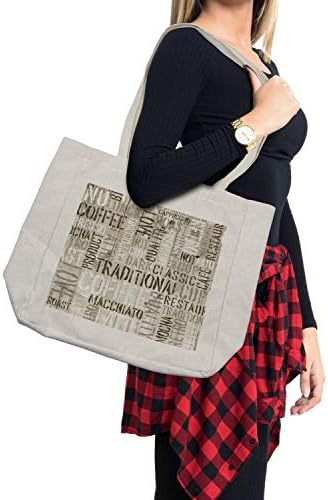 Амбесон модерна торба за купување, дрвена позадина со фраза за кафе еспресо топло чоколадо капучино дизајн, еко-пријателска торба за еднократна