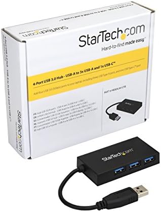 Startech.com 4 Порта USB 3.0 центар - Hub USB Type -A со 1x USB -C & 3X USB -A пристаништа - USB автобус напојување - USB 3.1 Gen 1 Adapter Hub - Преносен/лаптоп USB центар, црно, црно, црно, црно, црно, црно, цр?