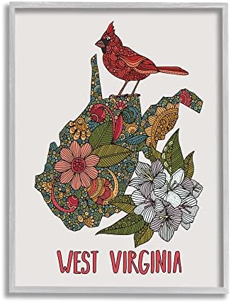 СТУПЕЛ Индустрии Западна Вирџинија Државен кардинал Детален цветен шема врамена wallидна уметност, дизајн од Валентина Харпер