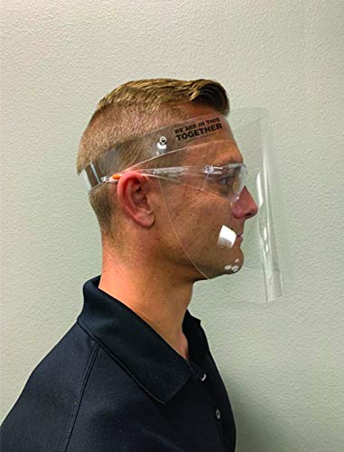 Accuform, 50 Pack заштитен штит за лице, пластика за еднократна употреба со затворање на кука и јамка за возрасни, 14 x8 целосен штит за лице одговара на главите 17 -26, LHB642