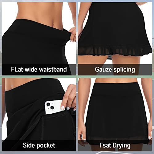 Женски тениски здолништа со џебови со џебови атлетски хеланки за голф прицврстени здолништа за жени