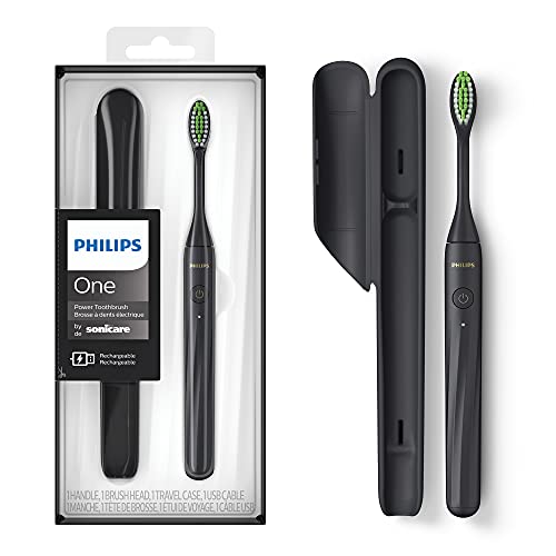 Philips One од Sonicare Полнење за заби, сенка црна, HY1200/06 & 4100 четка за заби за напојување, електрична четка за заби што се полни со сензор за притисок, црна HX3681/24