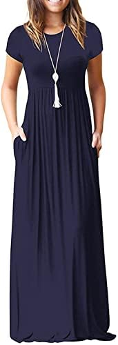 Fwflyaway летен макси фустан за жени 2022 година, краток ракав долг фустан Империја половината на плажа Сонце фустан со маички