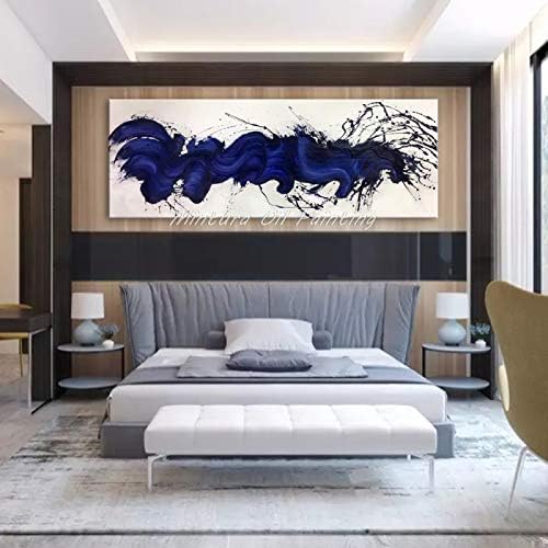 Skyinbags Голема рака насликана модерна масло сликарство на платно, апстрактна дупка од сини wallидни слики уметнички дела декор за