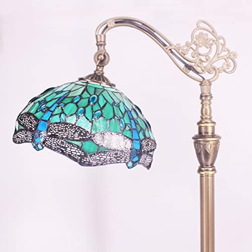 ZJART TIFFANY FORE LAMP сина витраж со ламји заоблен Gooseneck Антички читање Агол на светло прилагодлив 12x18x65 инчи бронзен финшки