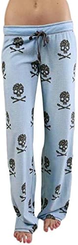Мелупа женски јога џемпери удобни широки нозе дневни панталони череп печати високи панталони со половината, плус големина летни панталони