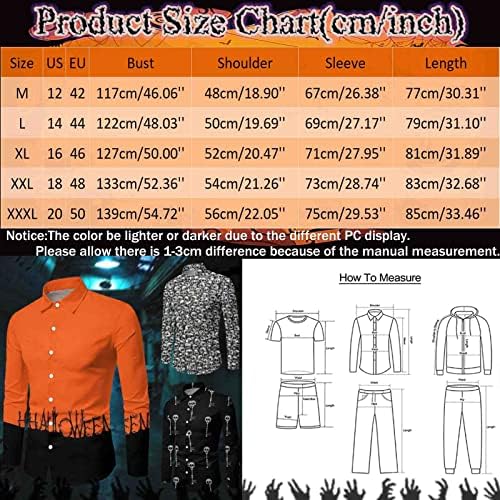 Копчиња за мажи XXBR Ноќта на вештерките надолу, гроздобер череп печати со долг ракав, обичен фустан кошула редовно вклопуваат хавајски кошули