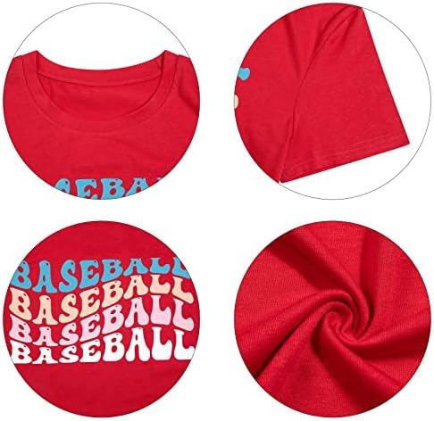 Бејзбол мама маица женски бејзбол маица графички маички, обични букви печати кратки ракави врвови кошули