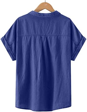 Копче за женско копче надолу работна блуза Обична кошула со кратки ракави со кратки ракави, собрани лабави удобни врвови, маички за туника на чамбрајски фармерки
