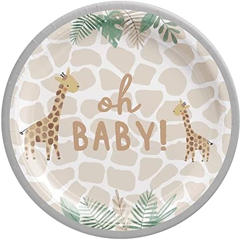 „Здраво бебе“ сафари тематски материјали за бебиња за туширање | Вклучува хартиени плочи и салфетки за 8 лица | Пакет за забавни