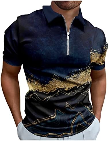 Машки кошули за голф Rtrde Работни облека креативни ленти 3Д печатење со кратки ракави кошули со кратки кошули со краток ракав краток ракав