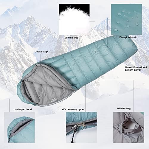 Монтирано надолу Пополнете ја вреќата за спиење за возрасни ултралејт ранец за ранец за спиење удобност со вреќа за компресија - 4 сезони за патување во кампување
