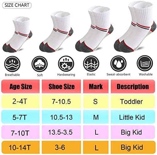 Момци на Tsmollyu чорапи 15 пара половина амортизирани памучни атлетски чорапи за големи мали деца 2-14 години
