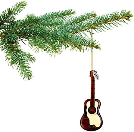 2023 Музички украс - Орнамент за гитара - музички божиќен украс - зачудувачки дво -тон дрво украс - дизајн на интарсија - - доаѓа во кутија