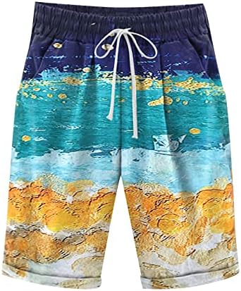 Tantora жени Бермуди шорцеви памучни постелнини широки нозе спортски кратки високи половини за влечење на коленото, атлетска кратка со џебови
