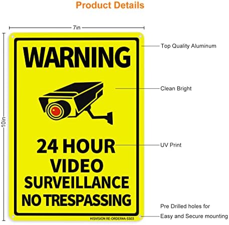 Неговиот Знак За Видео Надзор 2 Пакет, 10 х 7 Нема Знак За Предупредување За Алуминиум, Заштитен СО УВ &засилувач; Водоотпорен, Лесен За Инсталирање,