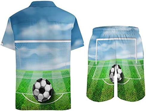 Фудбалски фудбалски гол, поле Мажи 2 парчиња Хавајски постави копче-долу кошули со кратки ракави, панталони за плажа, лабави фит-манжетни