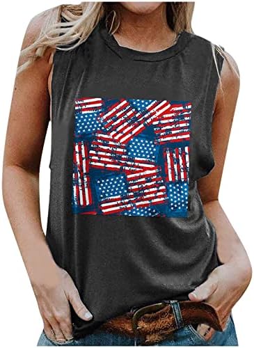 Американски резервоар за печатење на знамиња за жени во САД starsвезди ленти печатени маички без ракави патриотски кошули летни лабави елеци