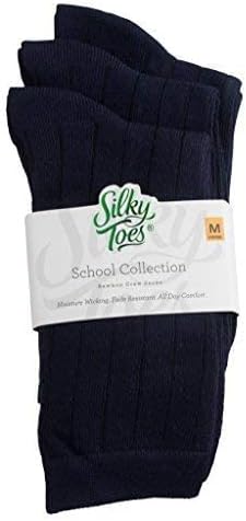 Свилени Прсти Бамбус Беспрекорни Чорапи На Екипажот За Момчиња Девојчиња, 3 или 6 Пк Секојдневни Училишни Униформни Чорапи