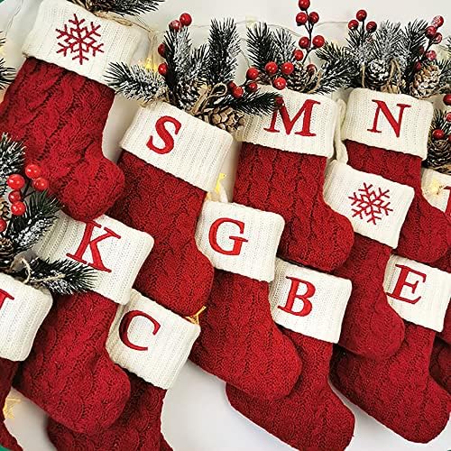 Божиќни мини чорапи 7 инчи црвено плетено плетено божиќно порибување А-З Снегулка кучиња шепа Печати Божиќ што висат чорапи за украсување на новогодишни елки
