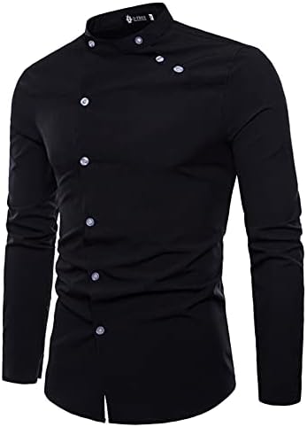 XXBR Обични кошули за мажи, падот на двојно копче за палење надолу со долги ракави лабава тенок вклопување цврста боја маичка кошула