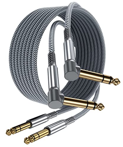 Elebase 1/4 инчен TRS инструмент кабел 20ft 2-пакет, десен агол на директно 6,35 мм машки џек стерео аудио кабел, 6,35 балансирана линија за интерконекција