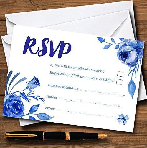 Сина &засилувач; Бела Акварел Цветни Персоналните RSVP Картички