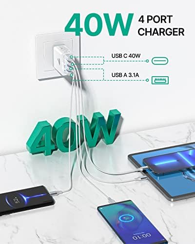 [2-Пакет] USB C Ѕид Полнач, Aiminu 40W 4-Порта Брз USB C Полнач Блок Двојна Порта PD Адаптер за Напојување + QC Ѕид Приклучок Multiport Тип C Полнење Блок за iPhone 14 Pro Max 14 Плус 13 12 11, iPad, Samsun