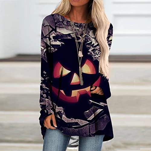 Есенски кошули жени Ноќта на вештерките печатени долги лабави тркалезни врат со долги ракави џемпери графички жени