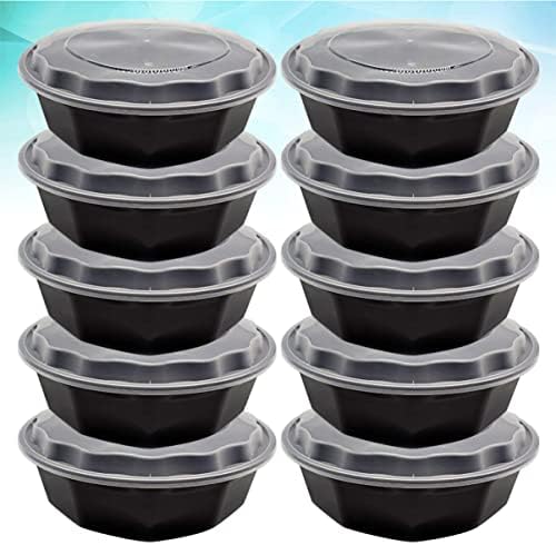 UPKOCH 10pcs Mlblack Bento Prep Октагонален Капак Брзо Складирање На Контејнери Црно, Капацитет Голем Ручек Црн Оброк Капаци За Еднократна