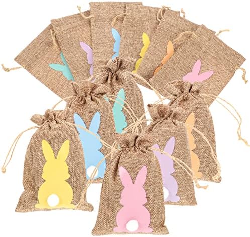 Didiseaon 24pcs Велигденски јута бурлап кеси за зајаче третираат торбички за влечење, третираат торбички, велигденски бонбони, торби за подароци