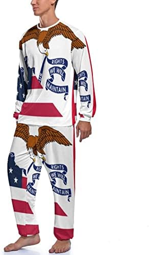 Американско И Државно Знаме На Ајова Машка Пижама Комплет Пуловер Со Долги Ракави Облека За Спиење Мек Сет За Дневна Соба Пјс За Домашно