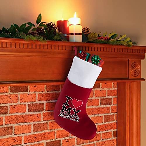 Ја сакам мојата тетка Божиќно порибување Божиќно дрво камин виси чорапи со кратка кадифен манжетна за украсување за домашна забава