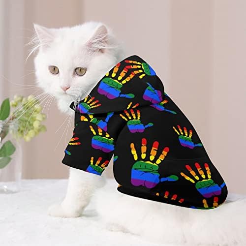 Смешна станица ЛГБТ рачна отпечаток гордост куче дуксето крпа мачка со џемпер -облека со капа со мека миленичиња палто пулвер