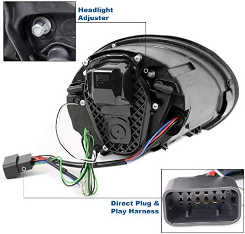 ZMAUTOPARTS LED Drl Проектор Фарови Фарови Црна w/6 Бела DRL Компатибилен со 2006-2010 Фолксваген Буба